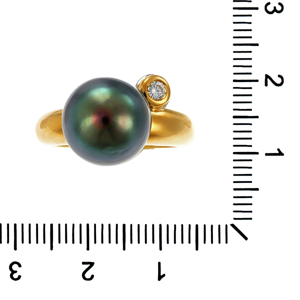 Ring, 18K, Gelbgold, Perle, Brillant