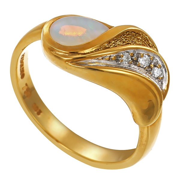 Ring, 18K, Gelbgold, Opal, Brillant