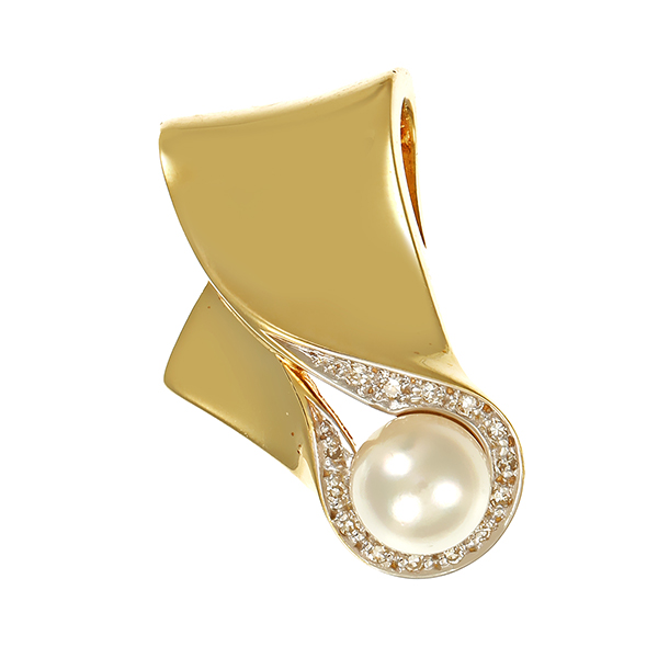 Anhänger, 14K, Gelb-/Weißgold, Perle, Diamanten