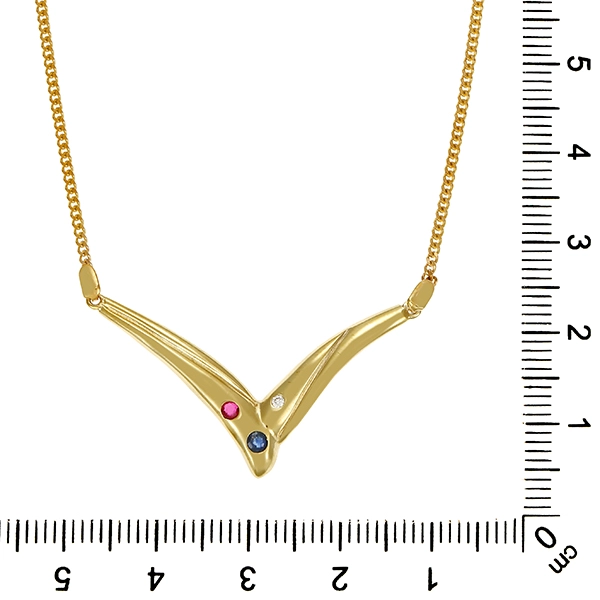 Collier, 8K, Gelbgold, Rubin, Saphir, Zirkonia