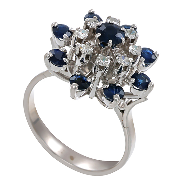 Ring, 14K, Weißgold, Saphir, Diamant