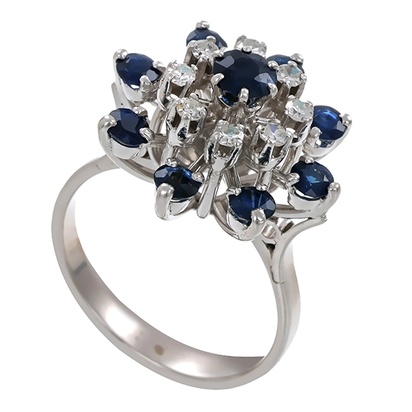 Ring, 14K, Weißgold, Saphir, Diamant