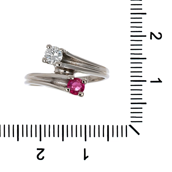 Ring, 14K, Weißgold, Brillant, Rubin