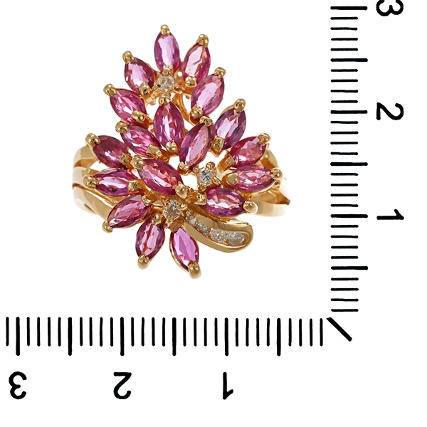 Ring, 14K, Gelbgold, Rubin, Brillant