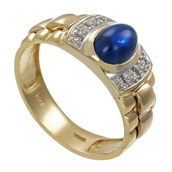 Ring, 14K, Gelbgold, Saphir, Diamanten