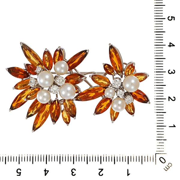 Brosche, 18K, Weißgold, Citrin, Brillant
