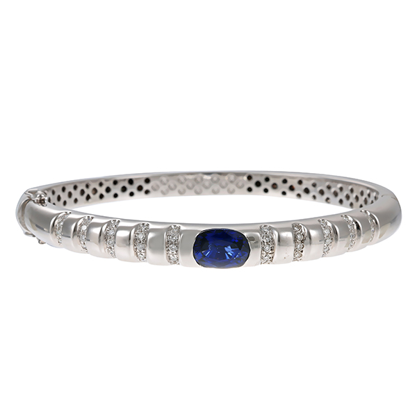 Armreif, 18K, Weißgold, Brillant, synth. Saphir