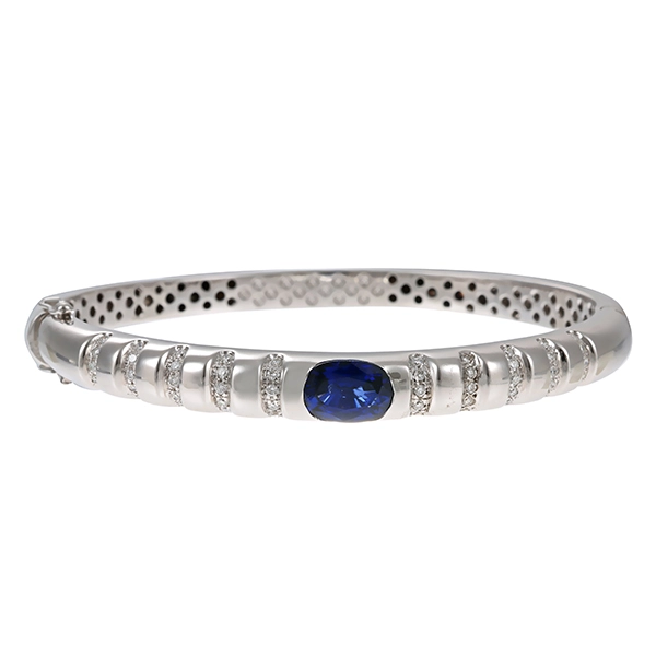 Armreif, 18K, Weißgold, Brillant, synth. Saphir