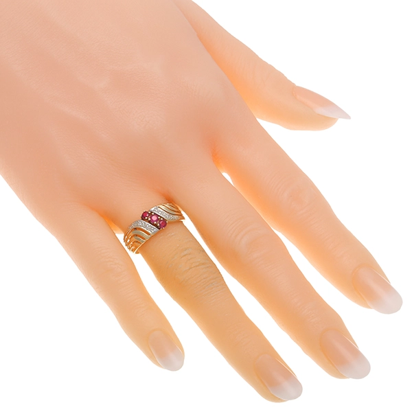 Ring, 14K, Gelb-/Weißgold, Rubin, Diamant