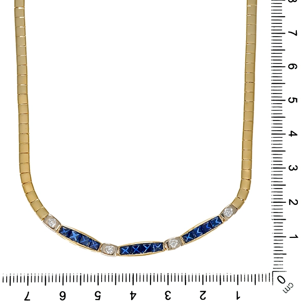 Collier, 18K, Gelbgold, Saphire, Brillanten