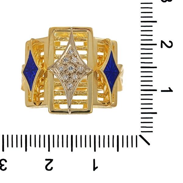 Ring, 18K, Gelbgold, Emaille, Diamanten
