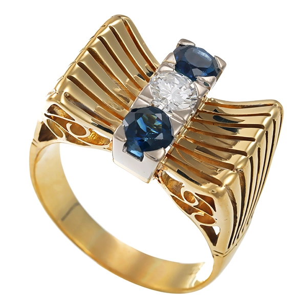 Ring, 14K, Gelbgold, Brillant, Saphire
