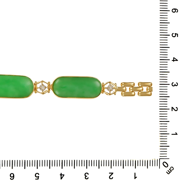 Armband, 14K, Gelbgold, Jade, Brillant