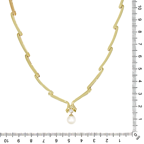 Collier, 14K, Gelbgold, Brillant, Perle
