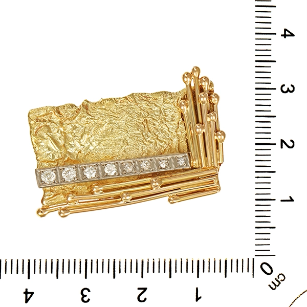 Brosche, 14K, Gelb-/Weißgold, Diamanten, Antik