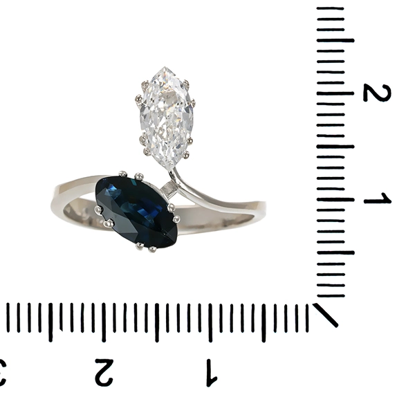 Ring, 14K, Weißgold, Diamant, Saphir