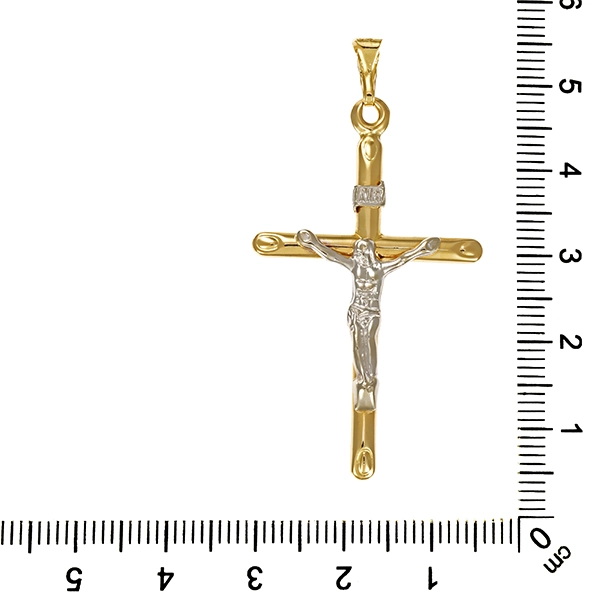 Anhänger, 14K, Gelb-/Weißgold, Kruzifix
