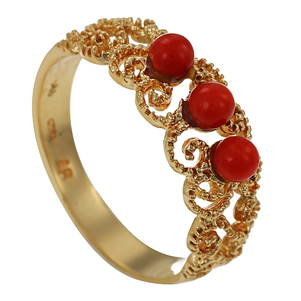 Ring, 14K, Gelbgold, Koralle