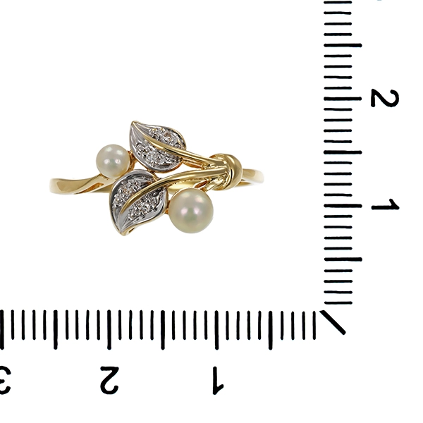Ring, 14K, Gelb-/Weißgold, Perle, Diamanten