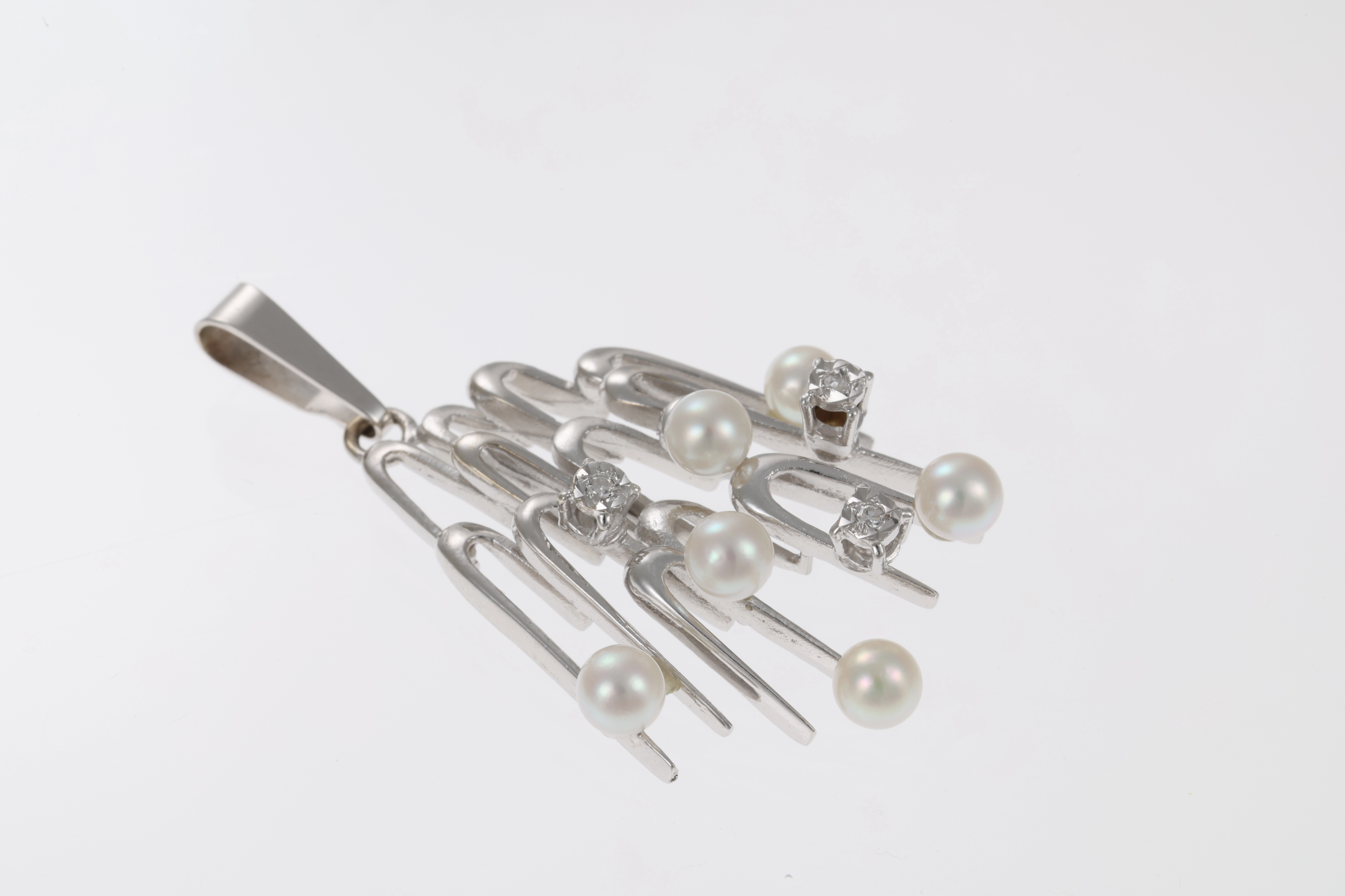 Anhänger, 14K, Weißgold, Diamanten, Perlen