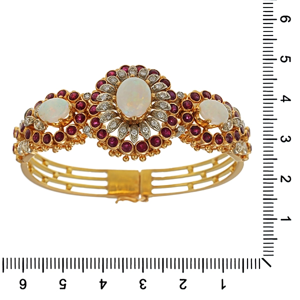 Armreif, 18K, Gelb-/Weißgold, Opale, Diamanten, Rubine