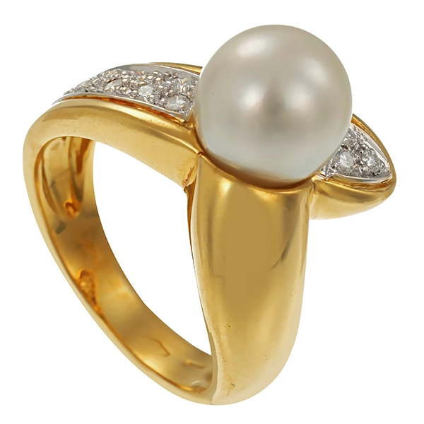 Ring, 14K, Gelb-/Weißgold, Brillanten, Perle