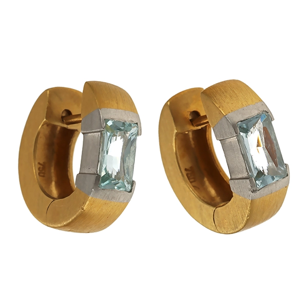 Creolen, 18K, Gelbgold, Aquamarin