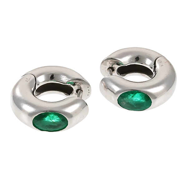 Ohrringe, 18K, Weißgold, Smaragd, rhodiniert