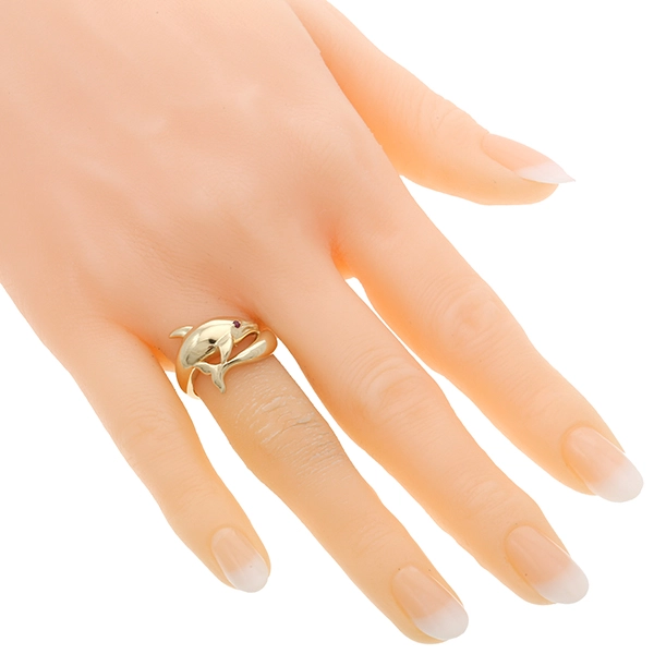 Ring, 14K, Gelbgold, Rubin, Delphin