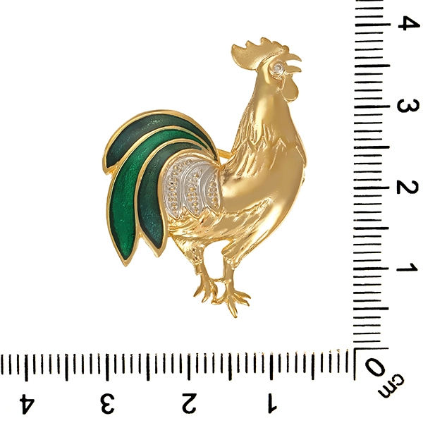 Brosche, 8K, Gelb-/Weißgold, Diamant, Emaille