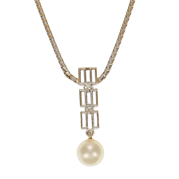 Collier, 14K, Weißgold, Perle , Diamanten