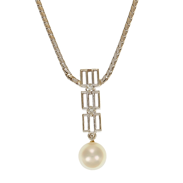 Collier, 14K, Weißgold, Perle , Diamanten