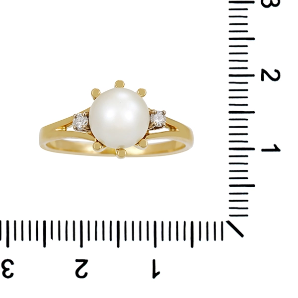 Ring, 14K, Gelbgold, Perle, Brillanten