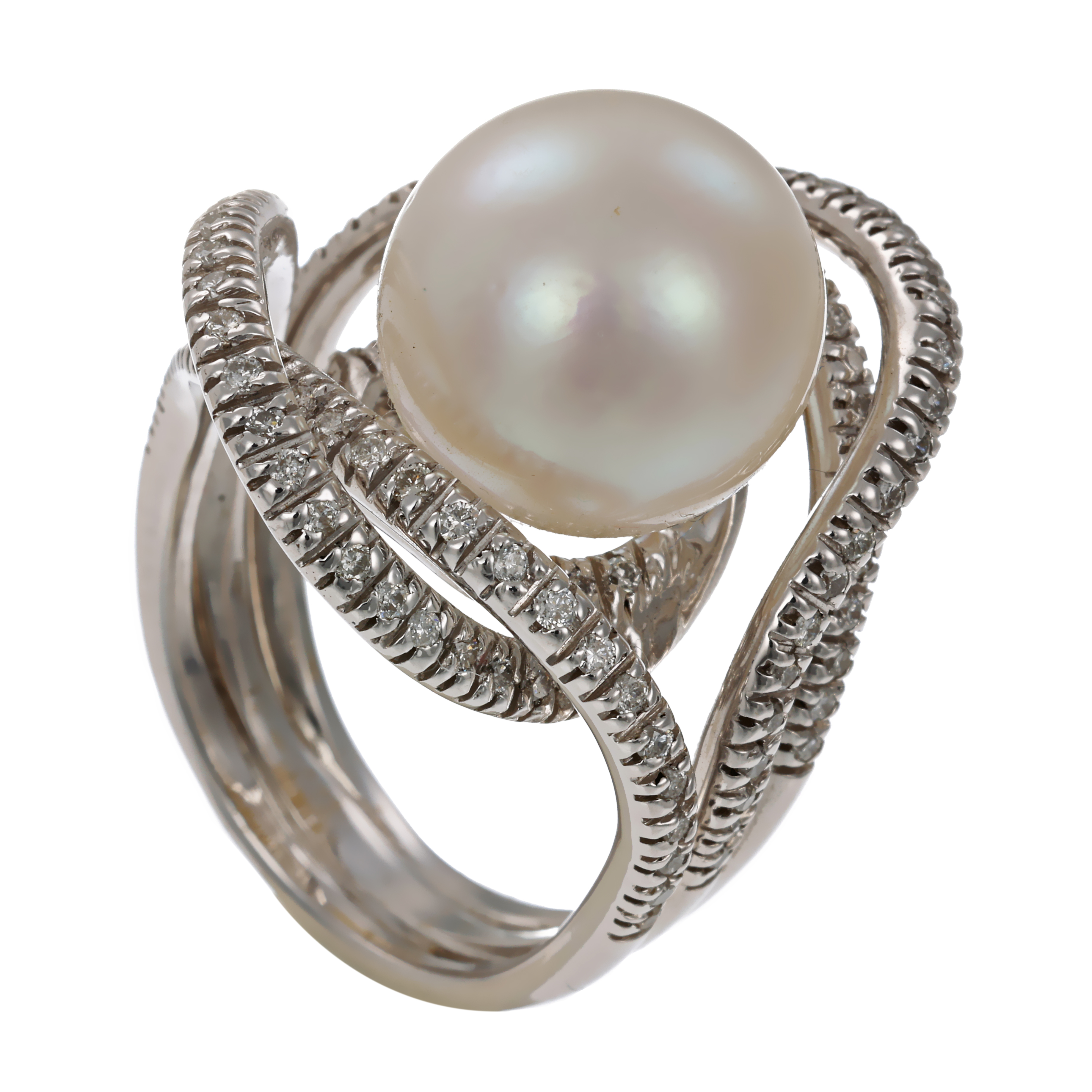 Ring, 18K, Weißgold, Perle, Brillanten