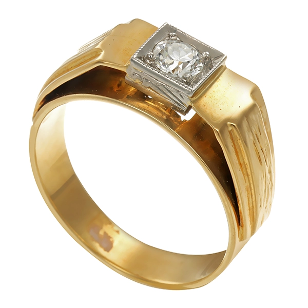 Herrenring, 14K, Gelb-/Weißgold, Brillant 0,25 ct