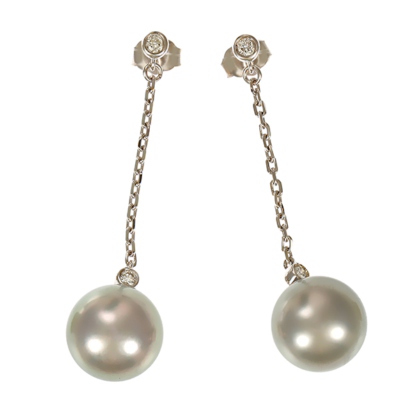 Steckhänger, 18K, Weißgold, Zuchtperlen, Brillanten 