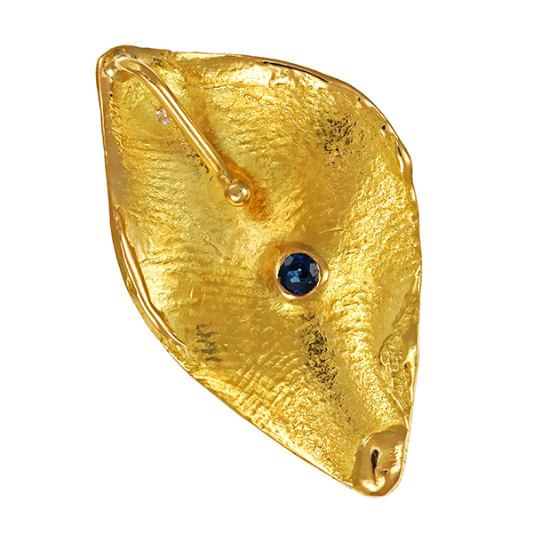 Anhänger, 18K, Gelbgold, Saphir, Brillanten, Blatt