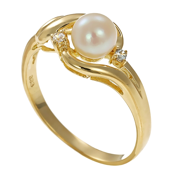 Ring, 8K, Gelbgold, Perle, Zirkonia
