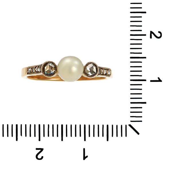 Ring, 14K, Gelbgold, Perle, Diamantrosen