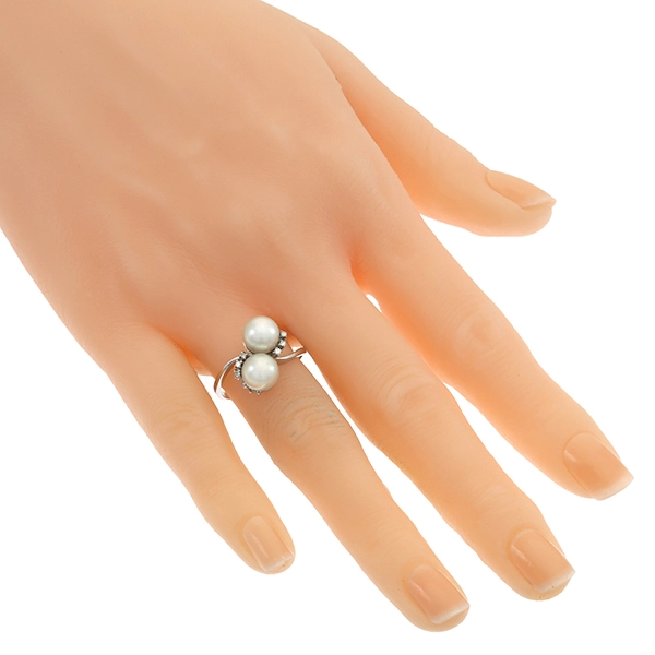 Ring, 18K, Weißgold, Perlen, Diamanten