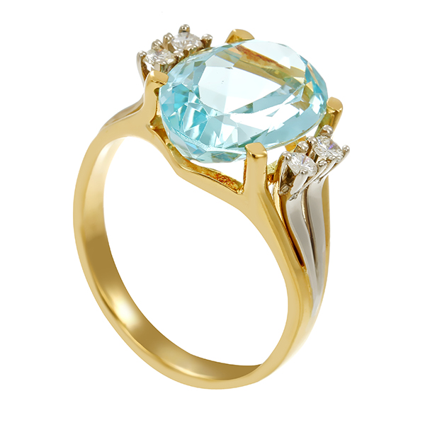 Ring, 14K, Gelbgold, Topas blau, Zirkonia