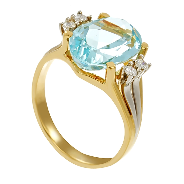 Ring, 14K, Gelbgold, Topas blau, Zirkonia