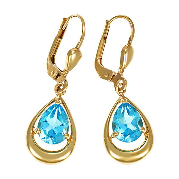 Ohrhänger, 9K, Gelbgold, Topas blau