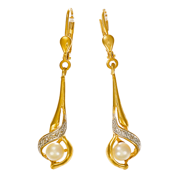 Ohrhänger, 14K, Gelb-/Weißgold, Perlen, Diamanten