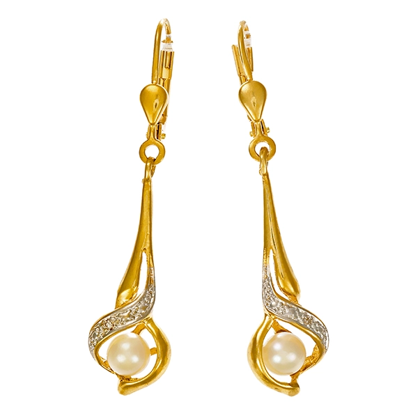 Ohrhänger, 14K, Gelb-/Weißgold, Perlen, Diamanten
