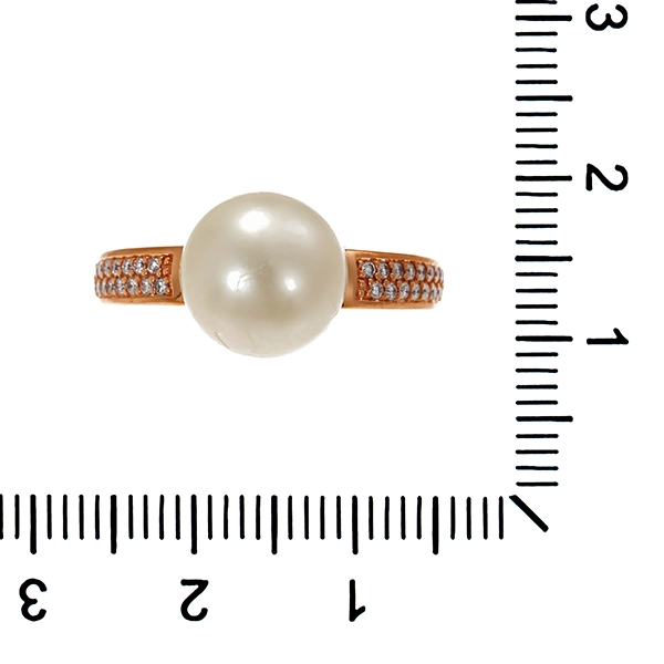 Ring, 14K, Rotgold, Perle, Brillanten 0,20 ct