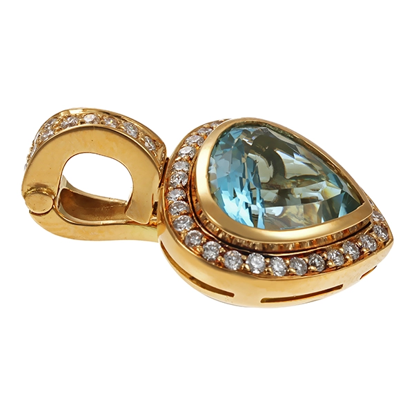 Anhänger, 18K, Gelbgold, Brillanten, Aquamarin
