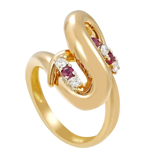 Ring, 18K, Gelb-/Weißgold, Rubine, Brillanten