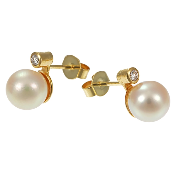 Ohrstecker, 14K, Gelbgold, Perle, Brillante