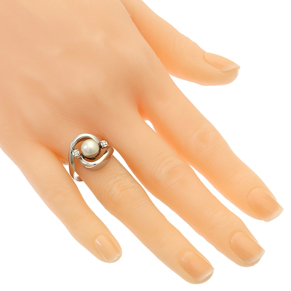 Ring, 14K, Weißgold, Perle, Diamanten